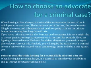 how to choose an advocate for a criminal case