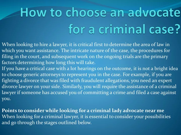 how to choose an advocate for a criminal case