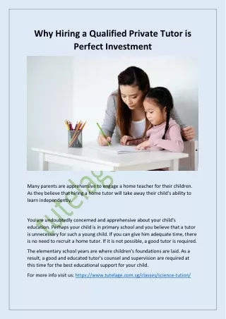 Why Hiring a Qualified Private Tutor is Perfect Investment