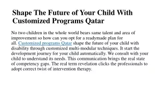 Shape The Future of Your Child With Customized Programs Qatar