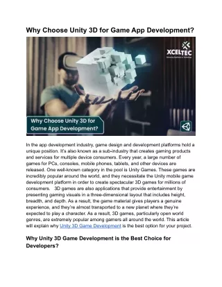 why choose unity 3d for game app development