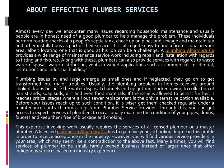 about effective plumber services