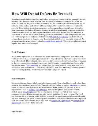 how will dental defects be treated