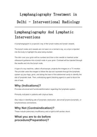 Lymphangiography Treatment in Delhi - Interventional Radiology
