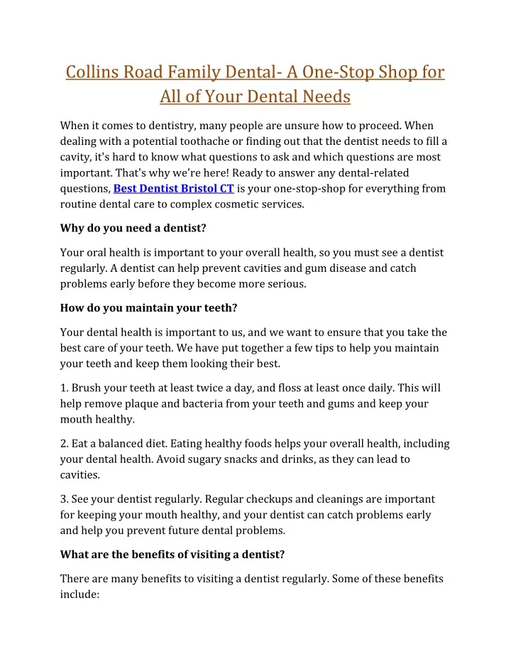 collins road family dental a one stop shop