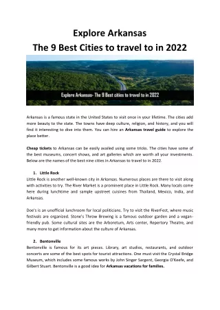 Explore Arkansas- the nine best cities to travel to in 2022