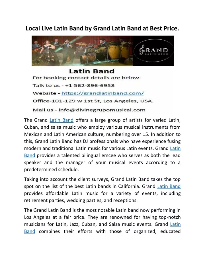 local live latin band by grand latin band at best