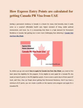 how express entry points are calculated for getting canada pr visa from uae