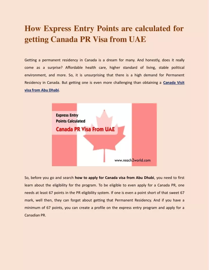 how express entry points are calculated for getting canada pr visa from uae