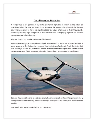 Cost of Empty Leg Private Jets