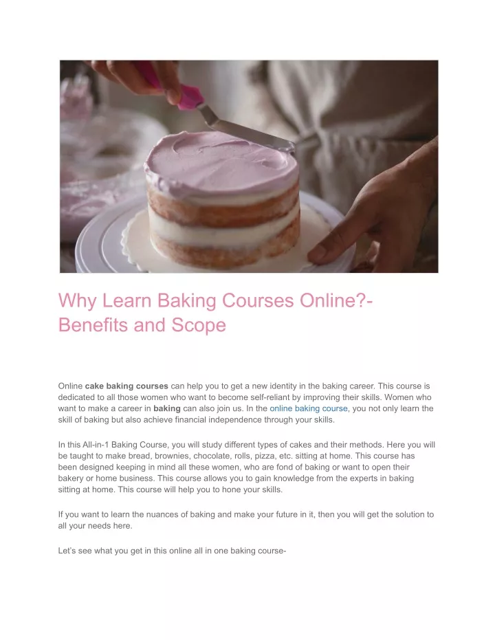 why learn baking courses online benefits and scope