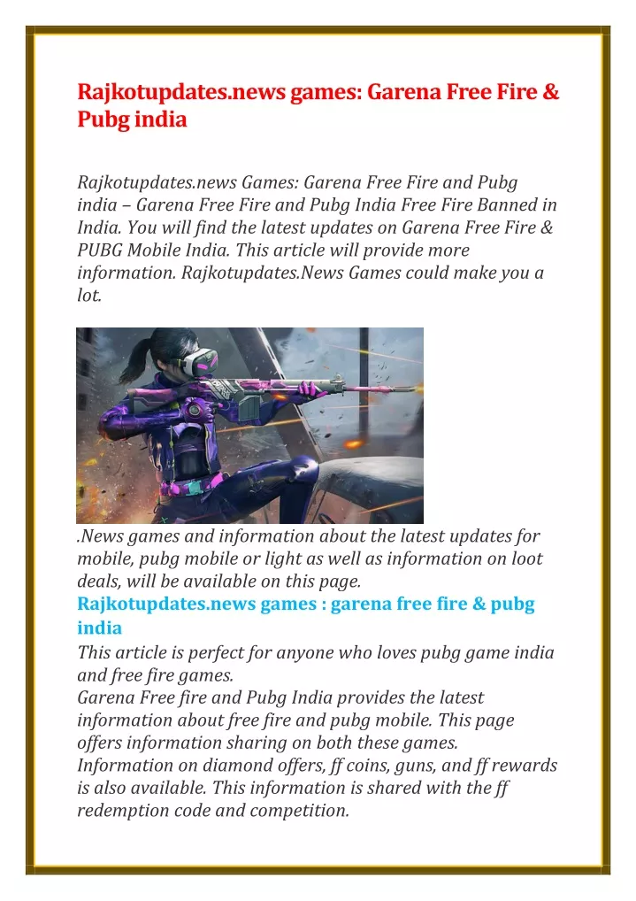 rajkotupdates news games garena free fire pubg