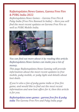 Rajkotupdates.News Games, Garena Free Fire & PUBG India 2022