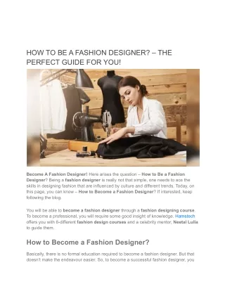 Guide on How to Become a Fashion Designer? - By Hamstech