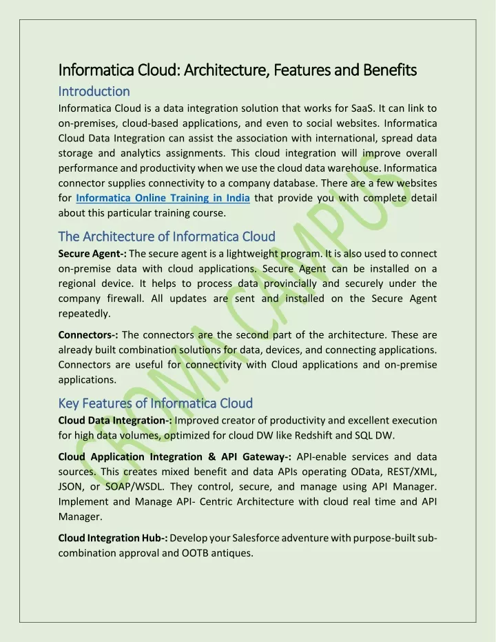 informatica cloud architecture features