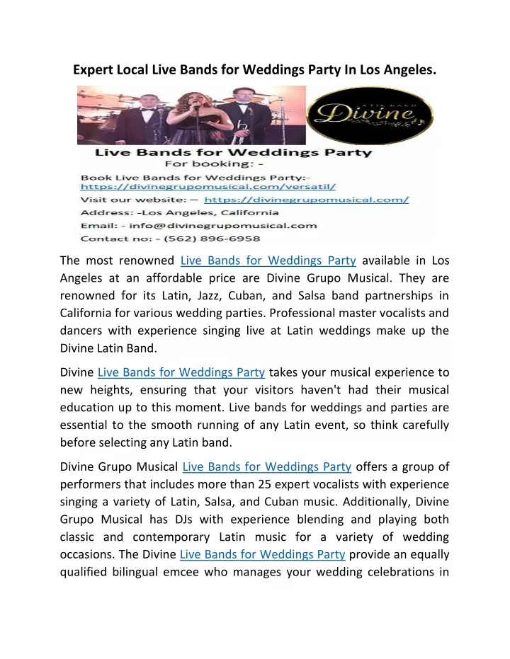 expert local live bands for weddings party
