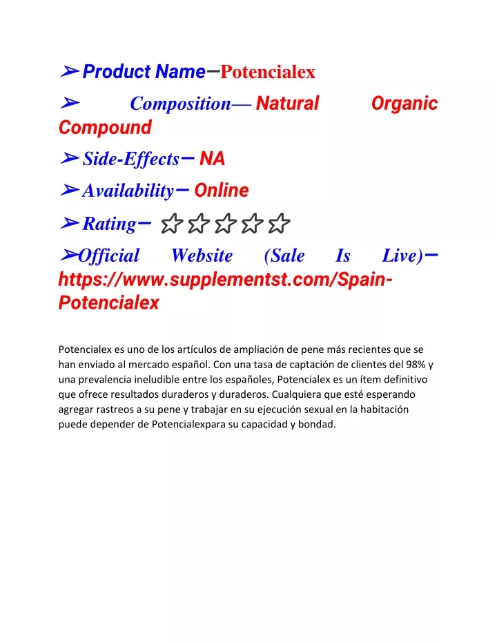 product name potencialex composition natural