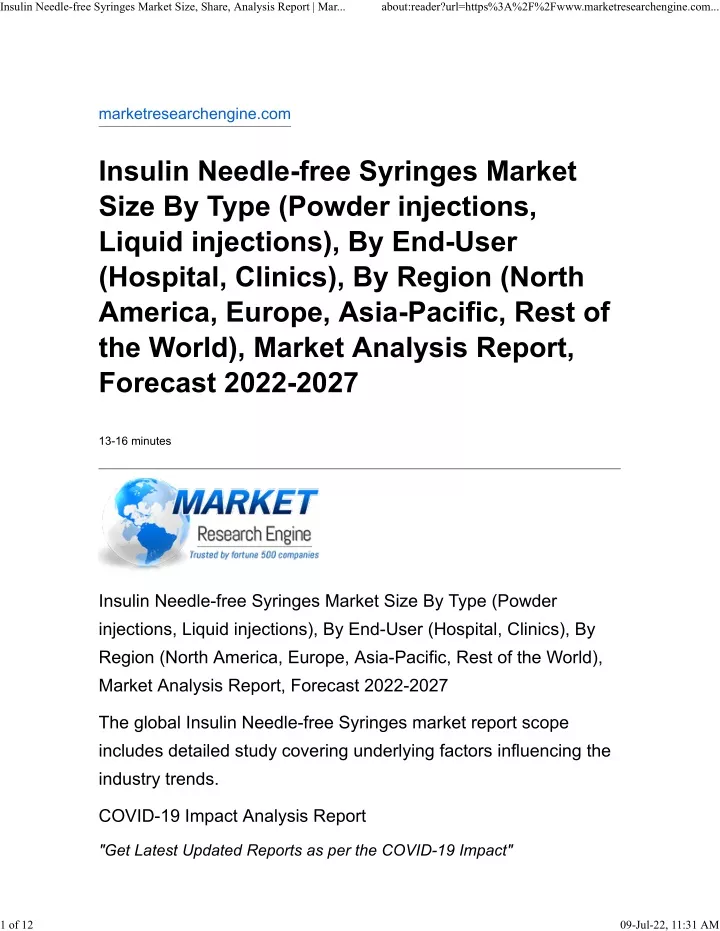 insulin needle free syringes market size share