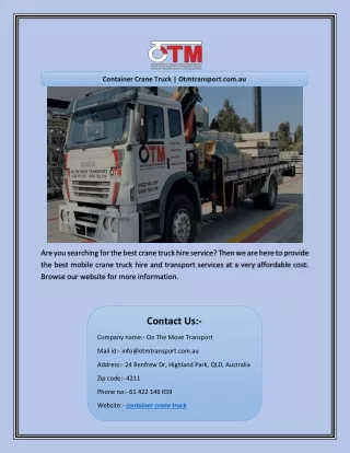 container crane truck otmtransport com au