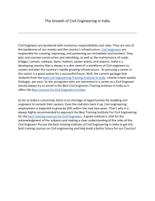 The Growth Of Civil Engineering In India