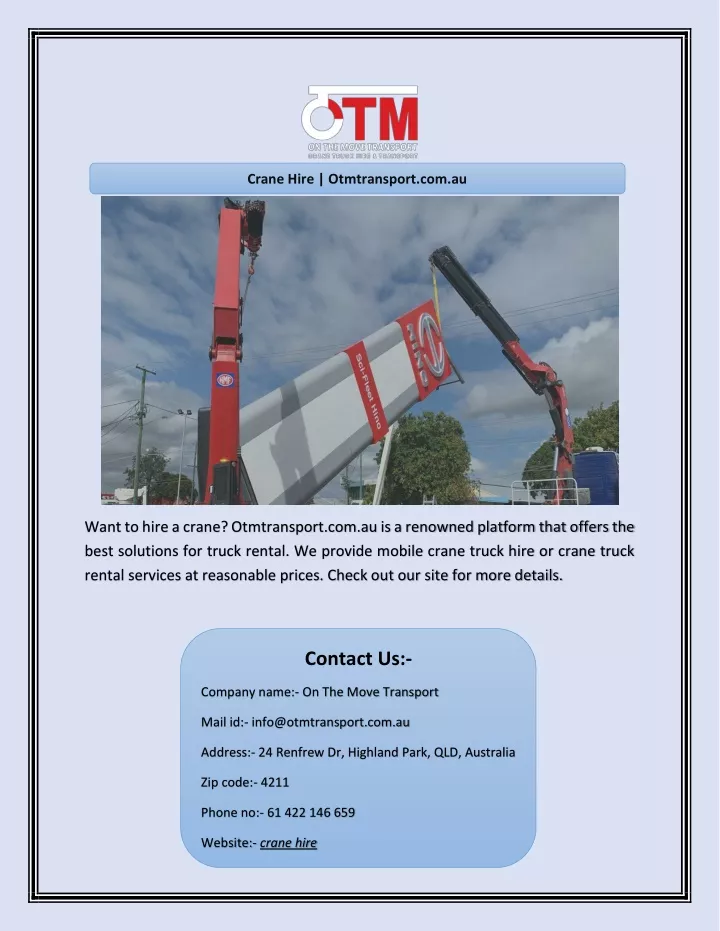 crane hire otmtransport com au