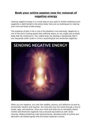 Book your online session now for removal of negative energy