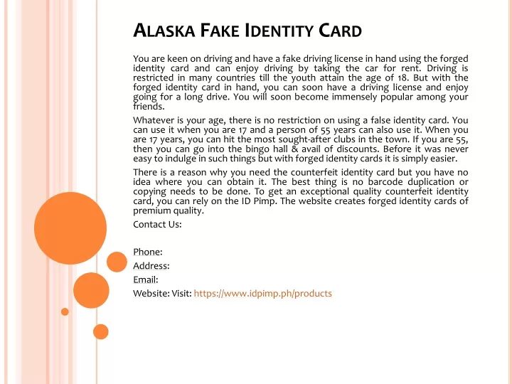 alaska fake identity card