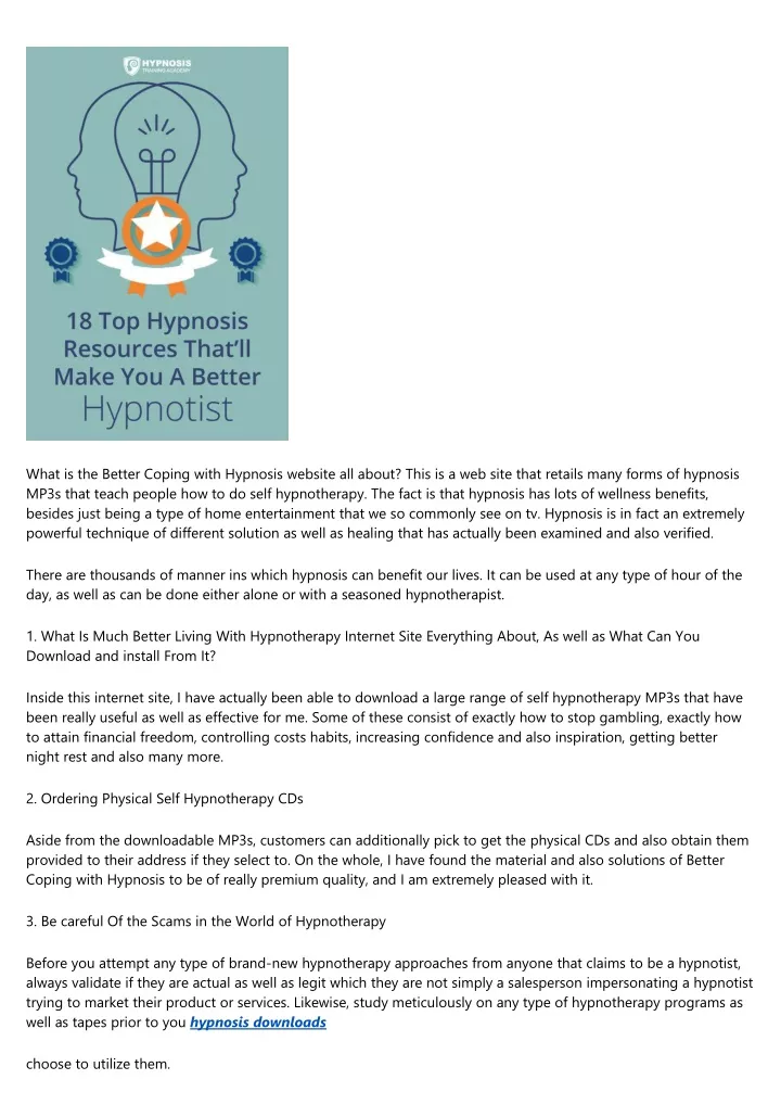 what is the better coping with hypnosis website