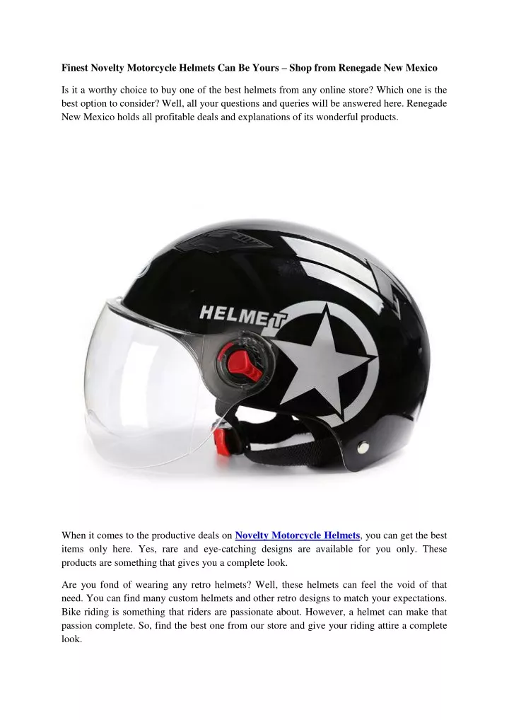finest novelty motorcycle helmets can be yours