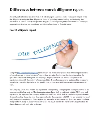 Differences between search diligence report