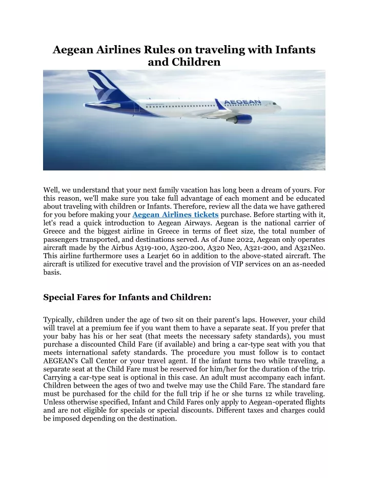 aegean airlines rules on traveling with infants