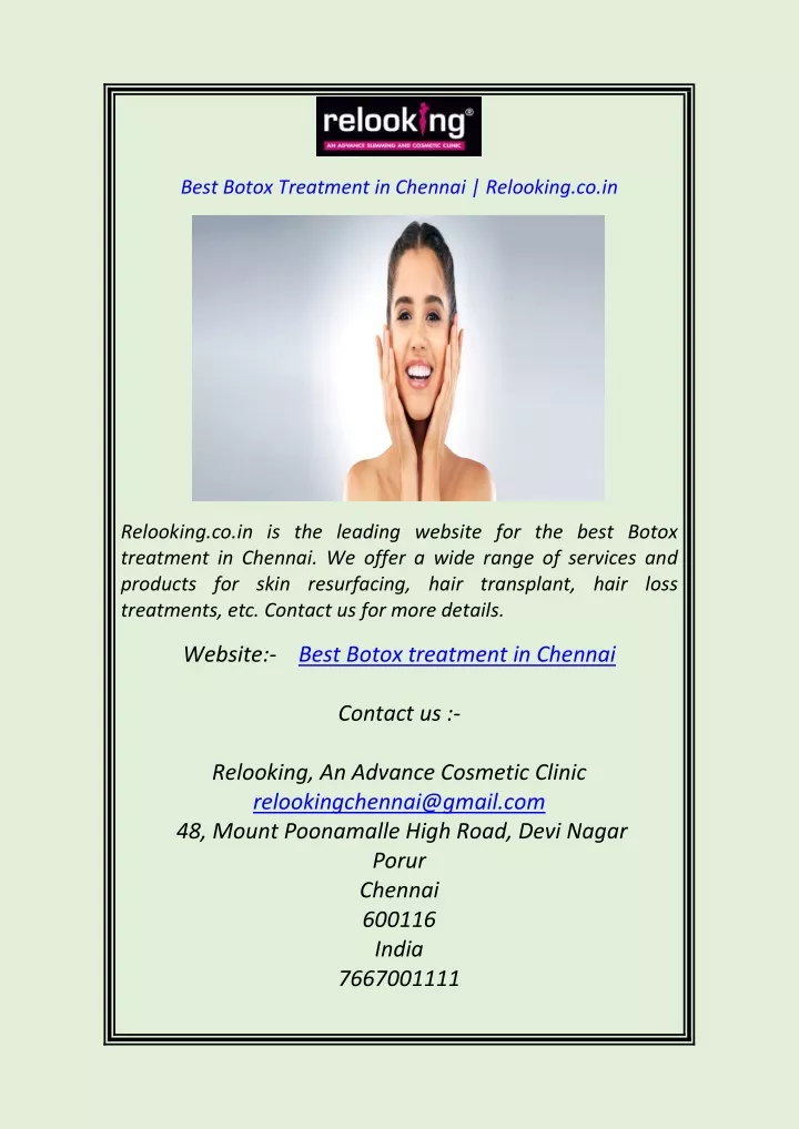 best botox treatment in chennai relooking co in