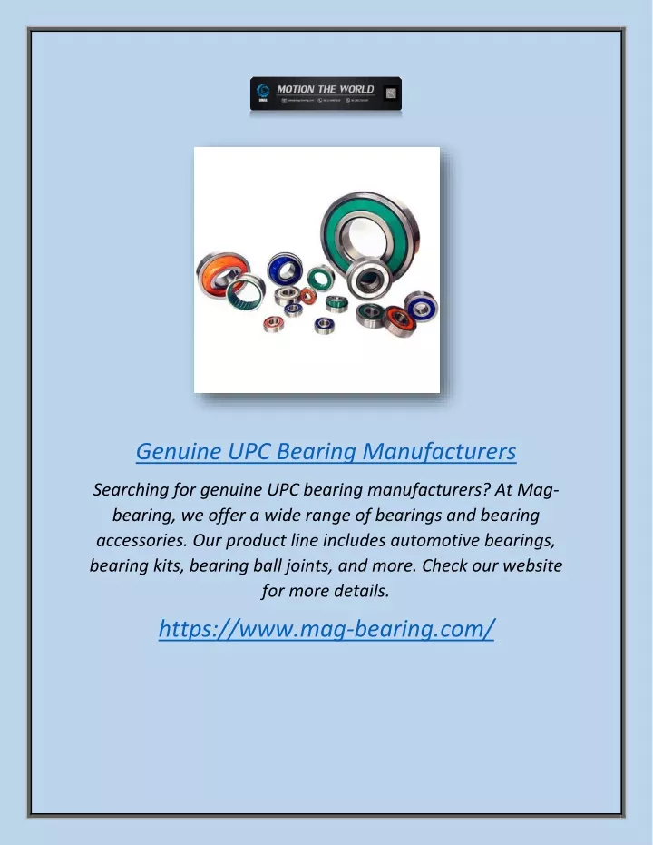 genuine upc bearing manufacturers