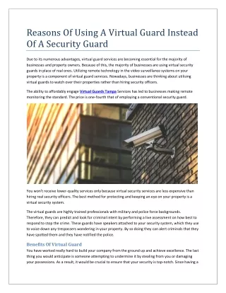 Reasons Of Using A Virtual Guard Instead Of A Security Guard