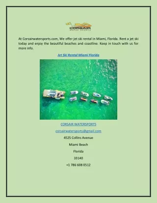 Jet Ski Rental Miami Florida  Corsairwatersports.com