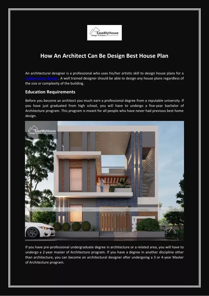 how an architect can be design best house plan