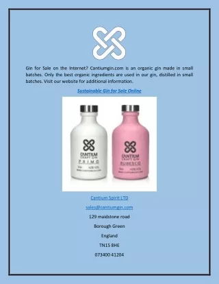 Sustainable Gin for Sale Online  Cantiumgin.com