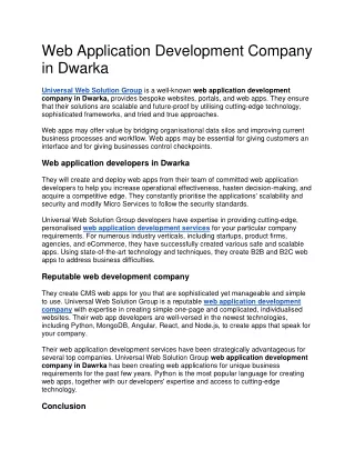 web application development company in dwarka