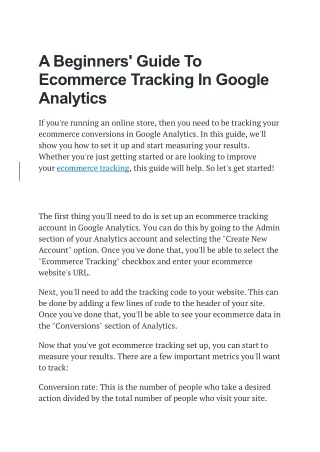 a beginners guide to ecommerce tracking in google