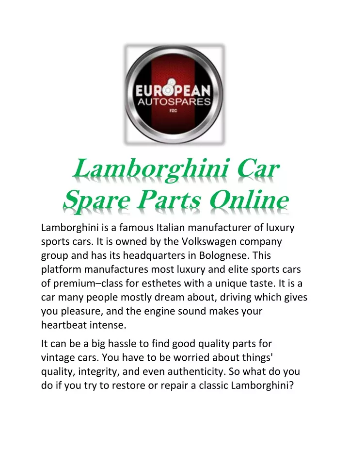 lamborghini car spare parts online