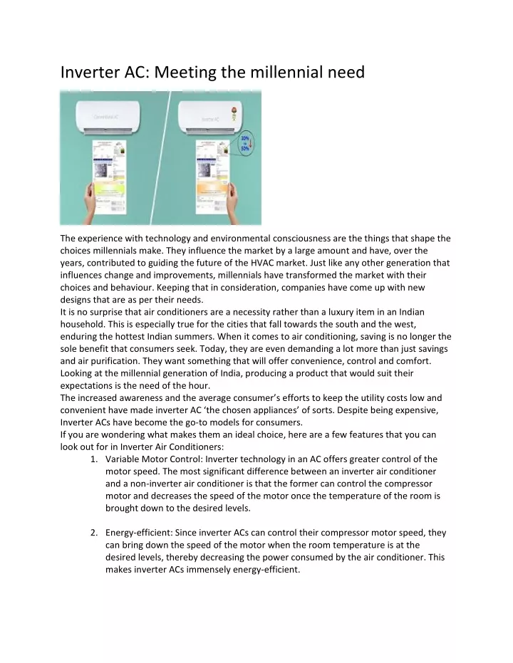 inverter ac meeting the millennial need