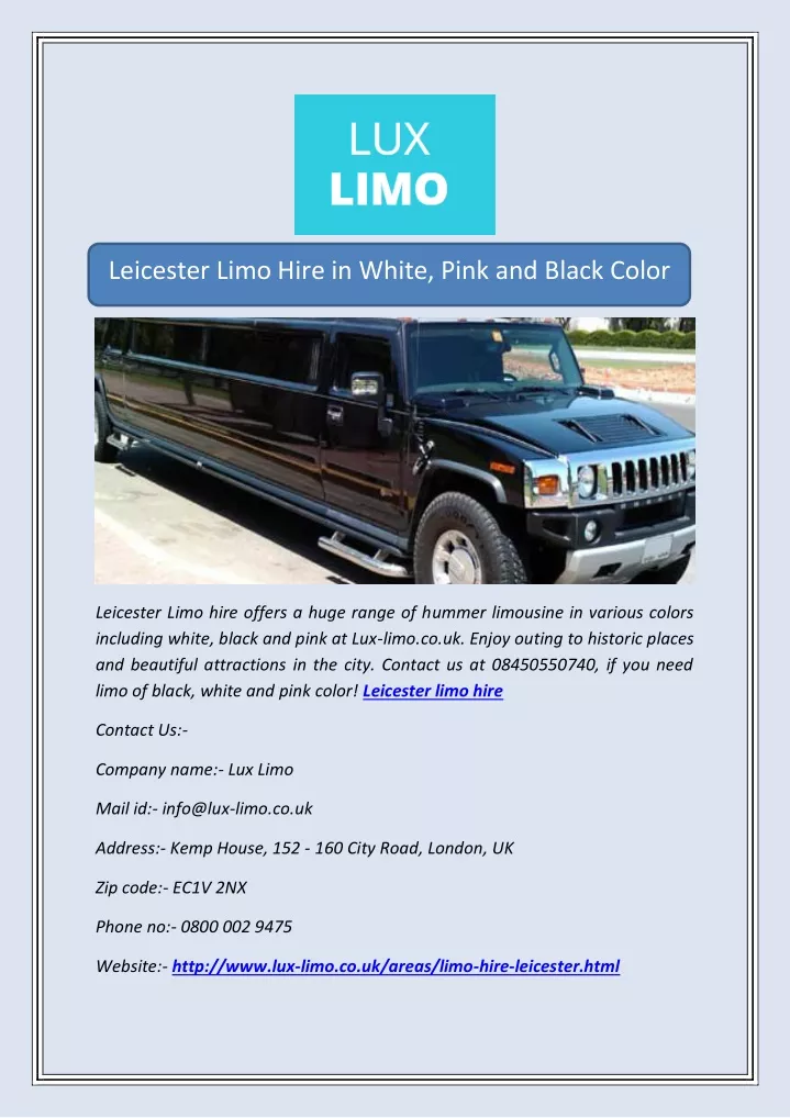 leicester limo hire in white pink and black color