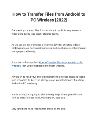 How to Transfer Files from Android to PC Wireless [2022]