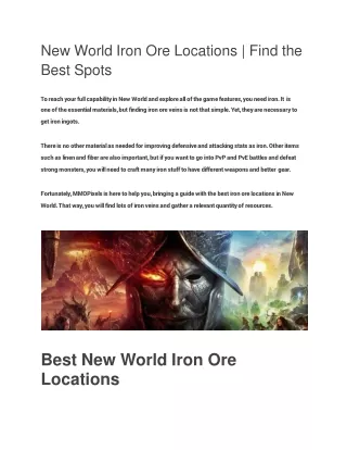New World Iron Ore Locations