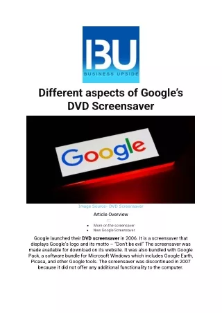 Different aspects of Google’s DVD Screensaver