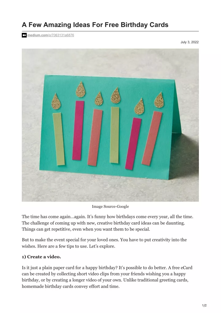a few amazing ideas for free birthday cards
