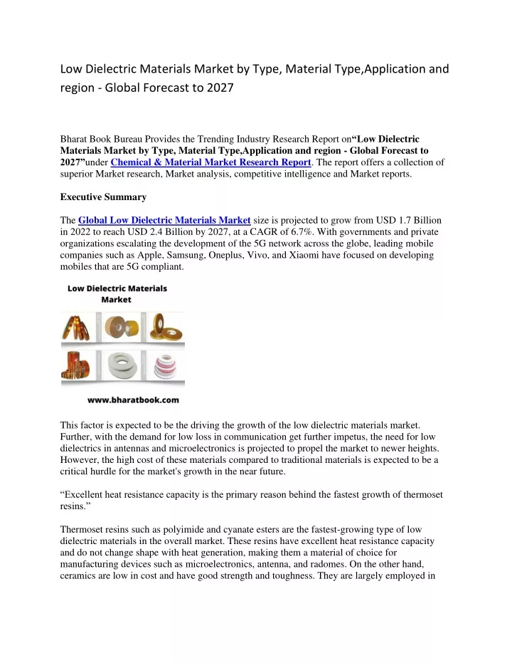 low dielectric materials market by type material