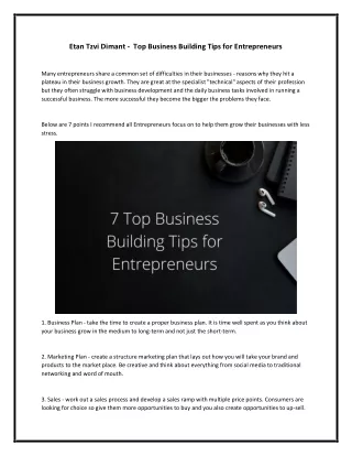 Etan Tzvi Dimant - 7 Top Business Building Tips for Entrepreneurs