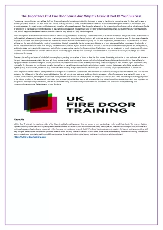 The Importance Of A Fire Door Course And Why It’s A Crucial Part Of Your Business