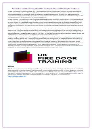 Why Fire Door Installation Training Is One Of The Most Important Aspects Of Fire Safety For Your Business